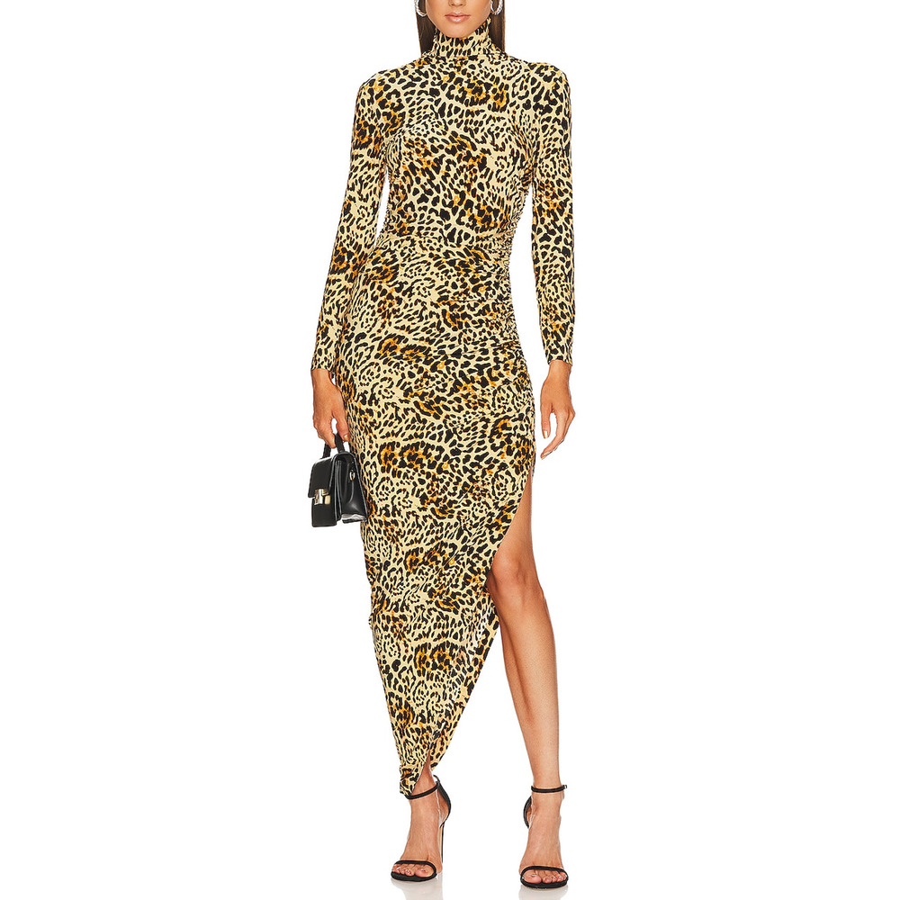 Norma Kamali Long Sleeve Turtle Neck 'Side Drape' Brown Gown Size M - NWT